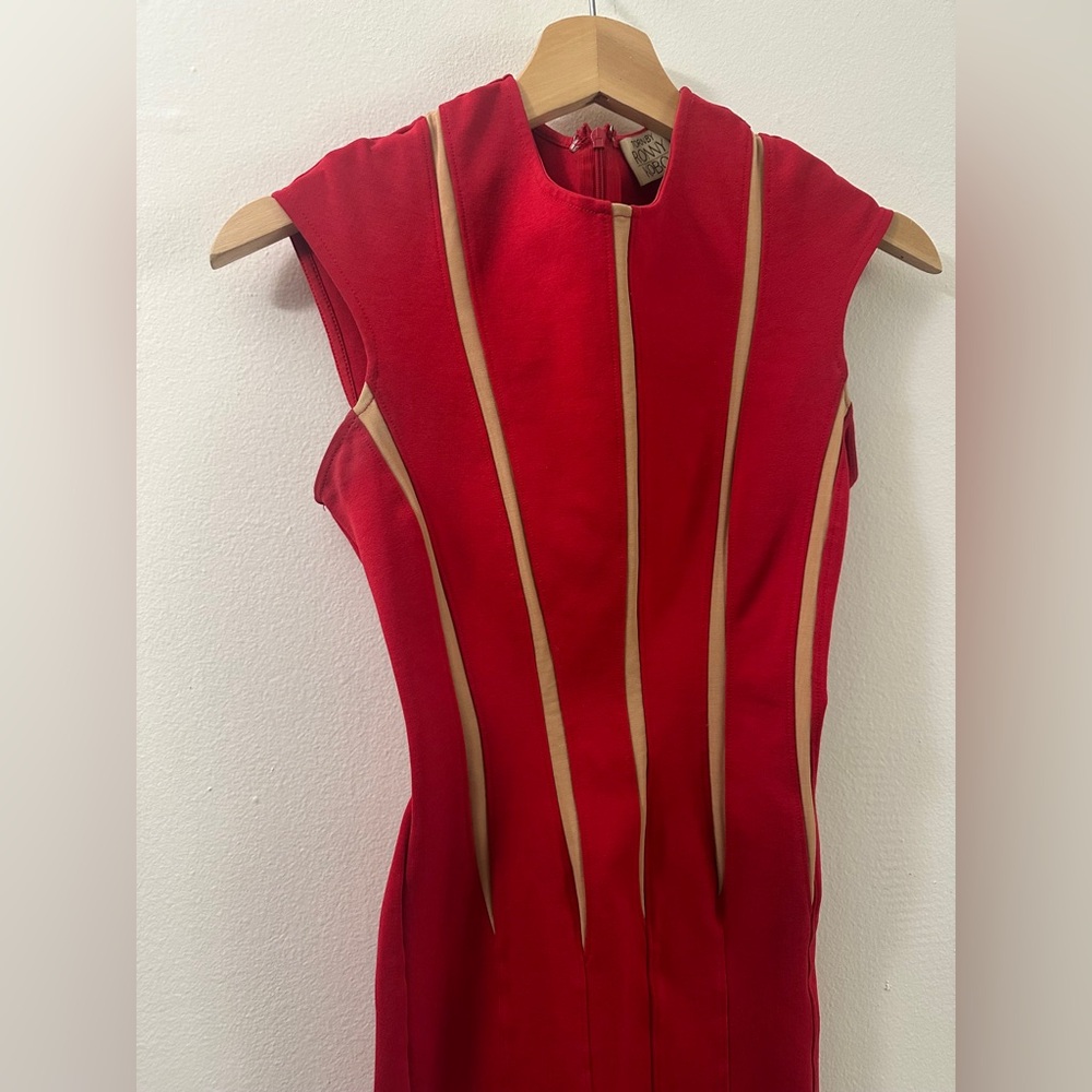 TORN BY ROBBY KOBO Vintage Red Gold/Tan Mini Bandage Dress SIZE XS 2 00s Club - Picture 3 of 8
